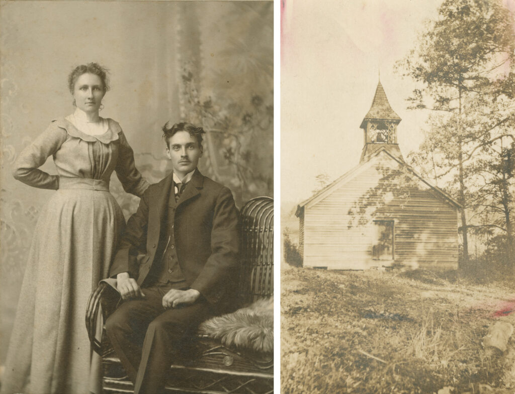 1901 photo of married couple. Primitive Baptist Church, Cades Cove. 