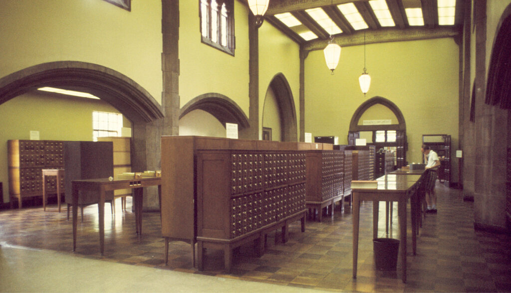 Old card catalog, James D. Hoskins Library, circa 1970