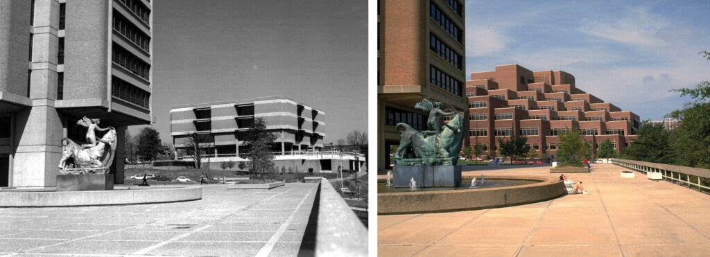 Views of the John C. Hodges Library (left: circa 1969; right: circa 2007)
