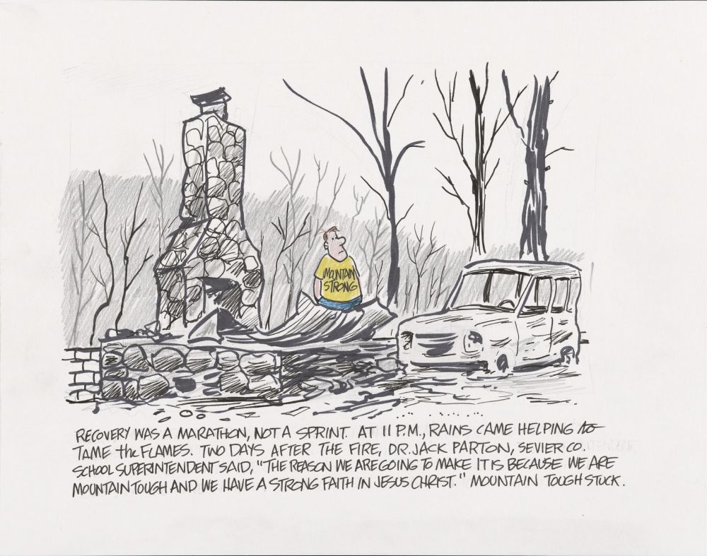 Chimney Tops 2 Wildfires: “Mountain Tough.” Drawing by Marshall Ramsey.