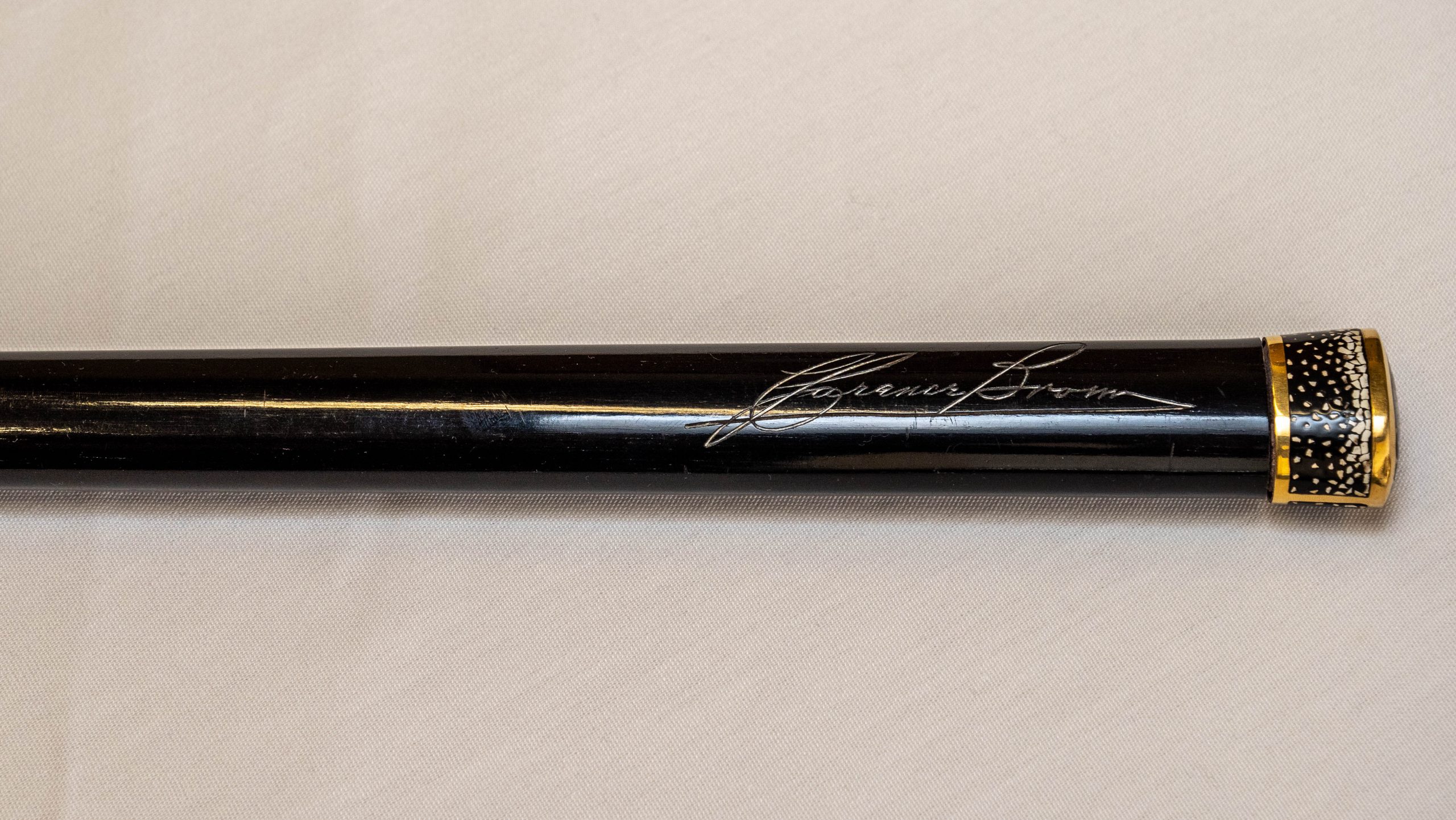 Ornate walking cane inscribed with Clarence Brown’s signature