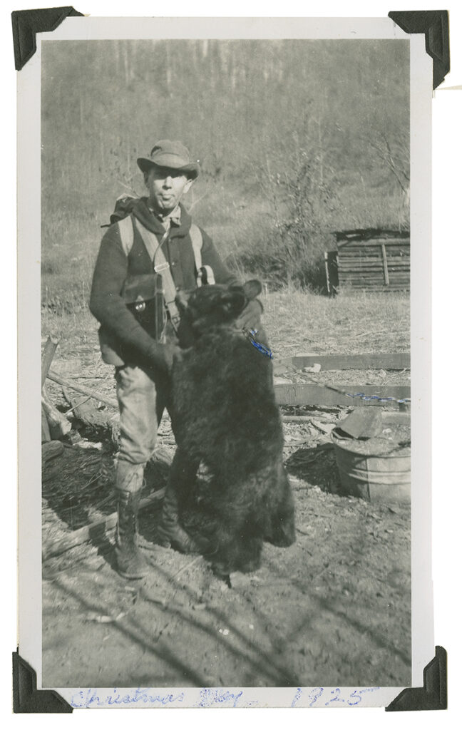 Dutch Roth and friend (a black bear) at Fish Camp near Elkmont 