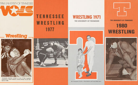 collage of media guides for Vols Wrestling