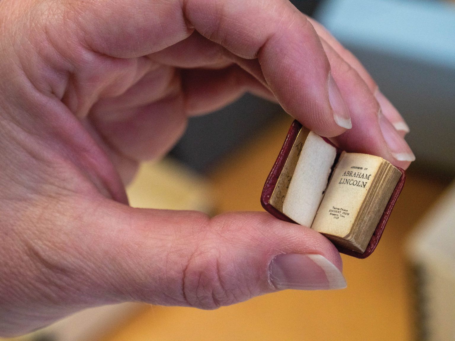tiny book (about two finger-widths high) is printing of Abraham Lincoln's Gettsburg Address