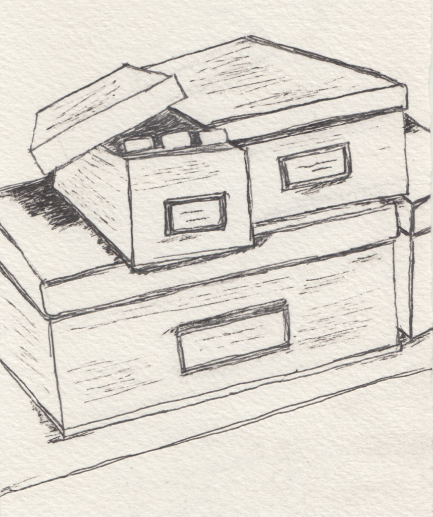 Drawing: file boxes from the archives