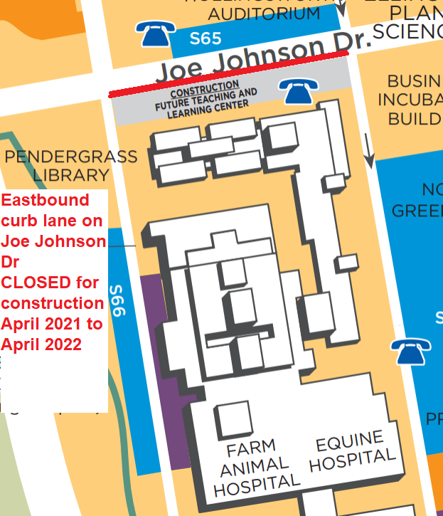 Map shows closed lane on Joe Johnson Drive