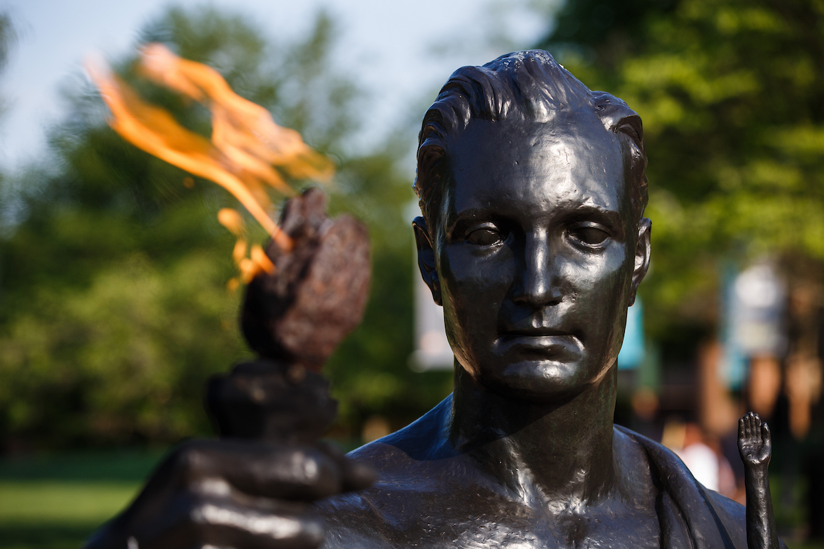 Close up image of Torchbearer statue