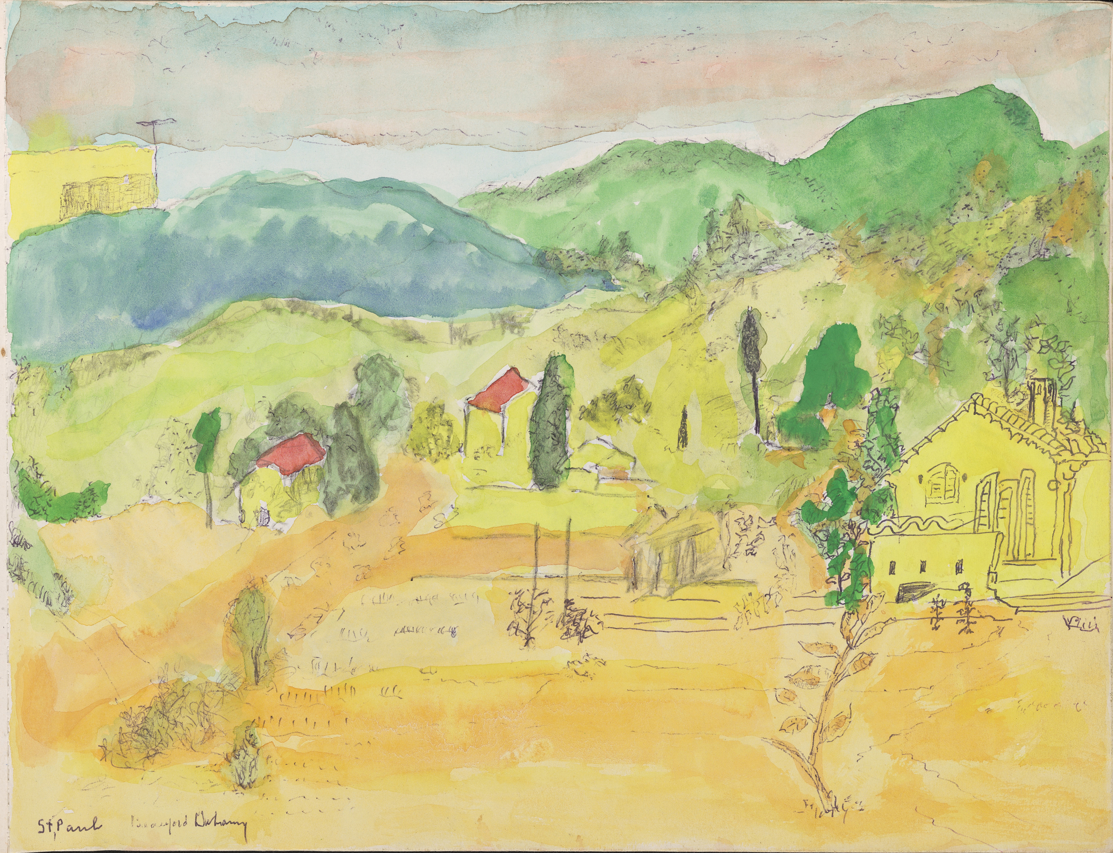 watercolor painting of a rural scene