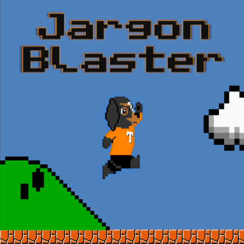 A screenshot of the Libraries' Jargon Blaster tutorial featuring mascot Smokey against a blue sky.
