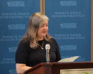 Teresa Walker presenting an award